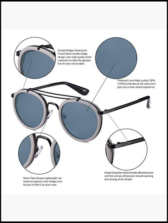 Vintage Steampunk Double Bridge Round Polarized Sunglasses Metal Frame main image 7